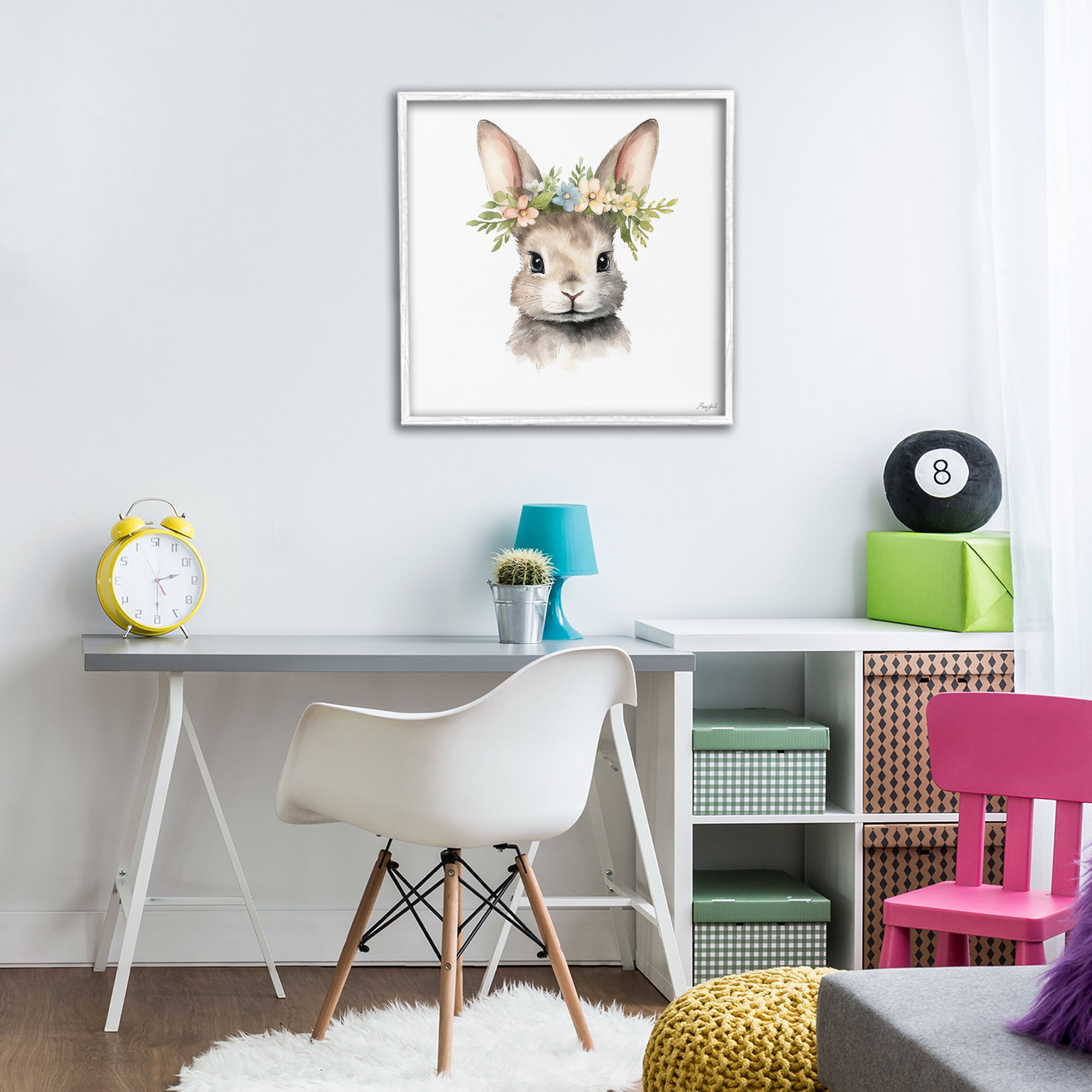 Stupell Industries Woodland Rabbit Flower Crown White Framed Giclee Art, design by Roozbeh