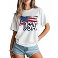 thumbnail image 3 of Women's T-Shirt Independence Day Patriotic USA Flag Short Sleeve Casual Tee Classic Crew Neck T Shirt for Women White, XL, 3 of 7