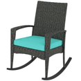 thumbnail image 1 of Outdoor Wicker Rocking Chair with Removable Cushion, PE Rattan Patio Rocker with Steel Frame, High Back and Armrests for Garden, Porch, Balcony, Turquoise, 26"W x 34.6"D x 38.6"H, 1 of 7