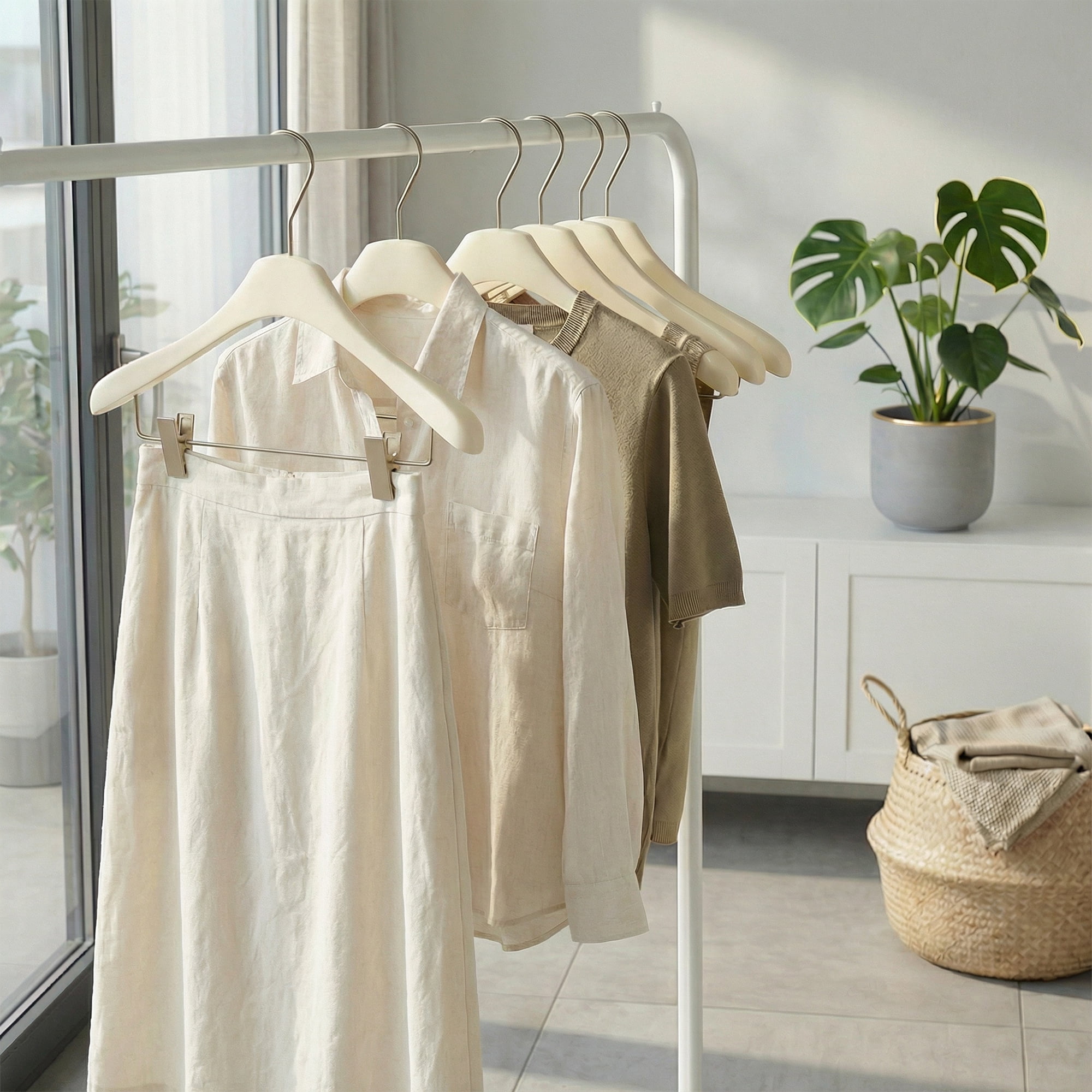 Unique Bargains 2Pcs Wood Nonslip Durable Space Saving Clothes Hangers White 15.7inch