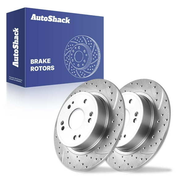 AutoShack Rear Solid Drilled & Slotted Silver Zinc Coated Brake Rotors 2-PC Set Replacement for 2005-2021 Honda Accord 2016-2022 Honda HR-V 2009-2014 Acura TSX SilverShield Pro 11.1" (282 mm)