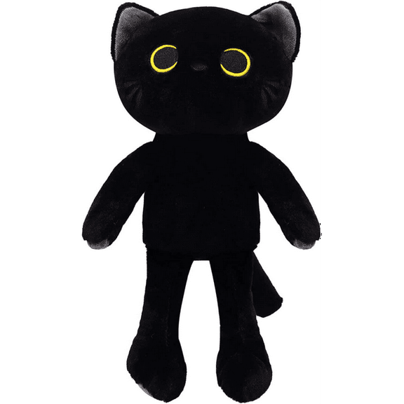 SUWJELANY Black Cat Plush Toys,14.5" Cute Black-Cat Stuffed Animals, Kawaii Cat Plush Doll Gift for Kids and Adults Birthday Christmas