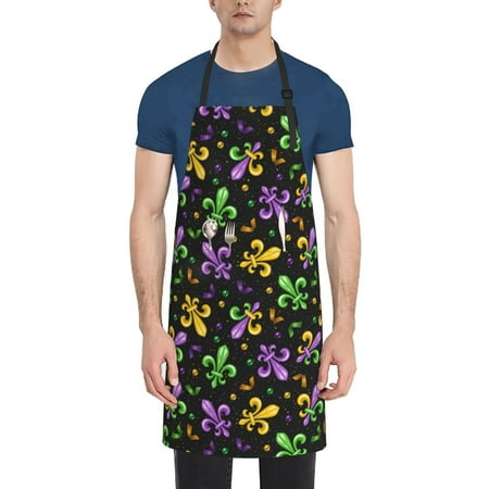 

Ocsxa Mardi Gras Carnival4 Apron With Pockets Kitchen Bib Waterproof Resistant Women Men Unisex Adjustable