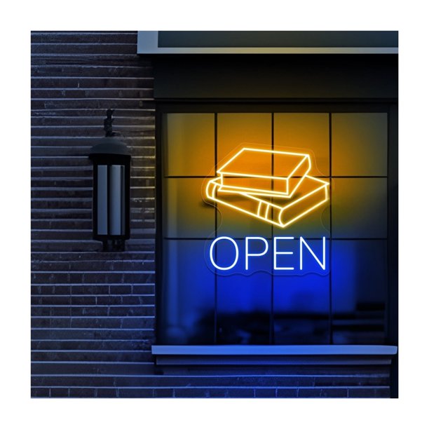 Librería Letrero De Neón Luz Abierta Negocio Regulable Para Librerías, Bibliotecas, Centros Educativos 39x38cm/15,35x14,96 Pulgadas