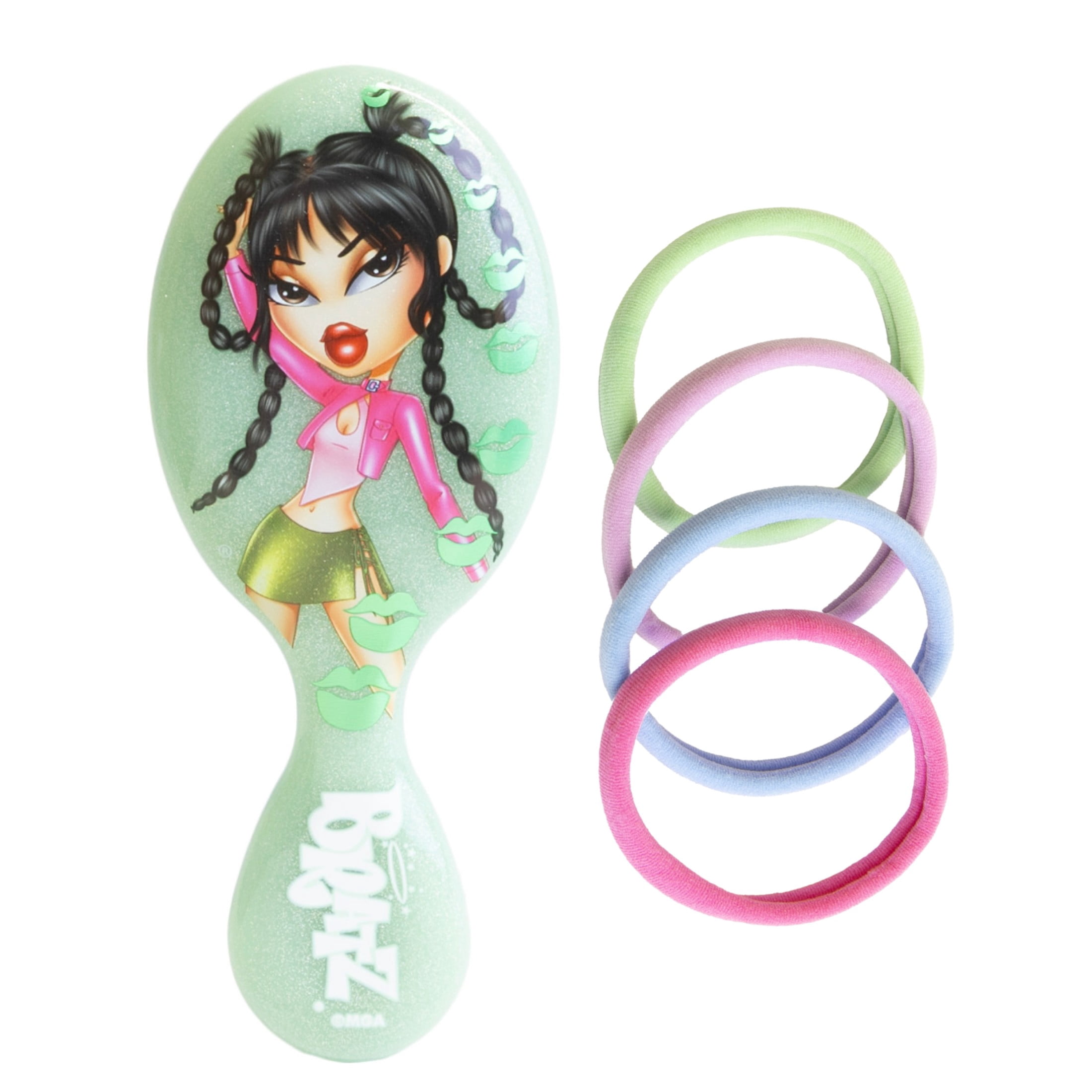 Wet Brush Bratz Jade Mini Detangler & 4 Bonus Seamless Elastics