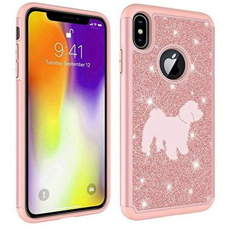 Maltipoo Accessories Glitter Bling Sparkle Shockproof Protective Hard Soft Case Cover for Apple iPhone Maltipoo (Rose Gold, for Apple iPhone 7 Plus/iPhone 8 Plus) ()