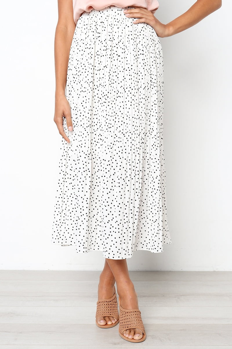 white midi polka dot skirt