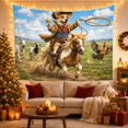 thumbnail image 3 of Corgi Sheriff on Pinto Horse Among Animals in Pasture, Playful Digital Art for Dog Lovers, Farm Decor, New Home Gift, Tapestry Wall Hanging for Bedroom and Living Room, 3 of 7