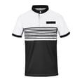 thumbnail image 3 of Mens Striped Polo Shirt Short Sleeve Stand Collar Golf T Shirt Henley Top Casual Summer Tee White XL, 3 of 6