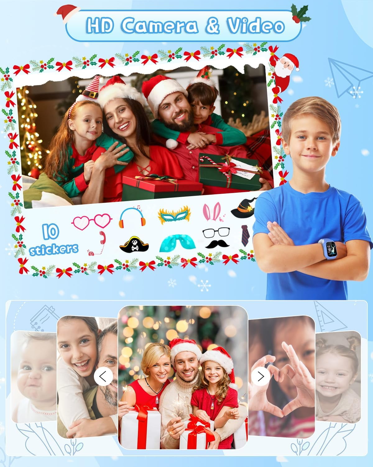 Kids Waterproof Smart Watch for 3-12 Year Old Boys Girls Learning Toys with 26 Puzzle Game 1.44'' HD Touchscreen Camera Video Music Audible Story Pedometer Alarm Watch for Christmas Learning Toy Gift