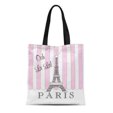 KDAGR Canvas Tote Bag Taime Pink White Paris Eiffel Ooh La Boutique France Reusable Handbag Shoulder Grocery Shopping (Best Boutique Shopping In Paris)