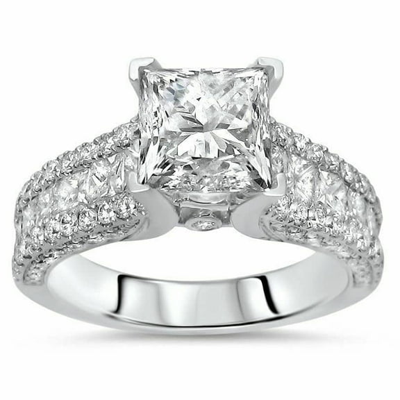 HeartsAndYou 4ct Princess Cut Moissanite Ice Accent Engagement Ring for Women 18k White Gold over Silver Stylish