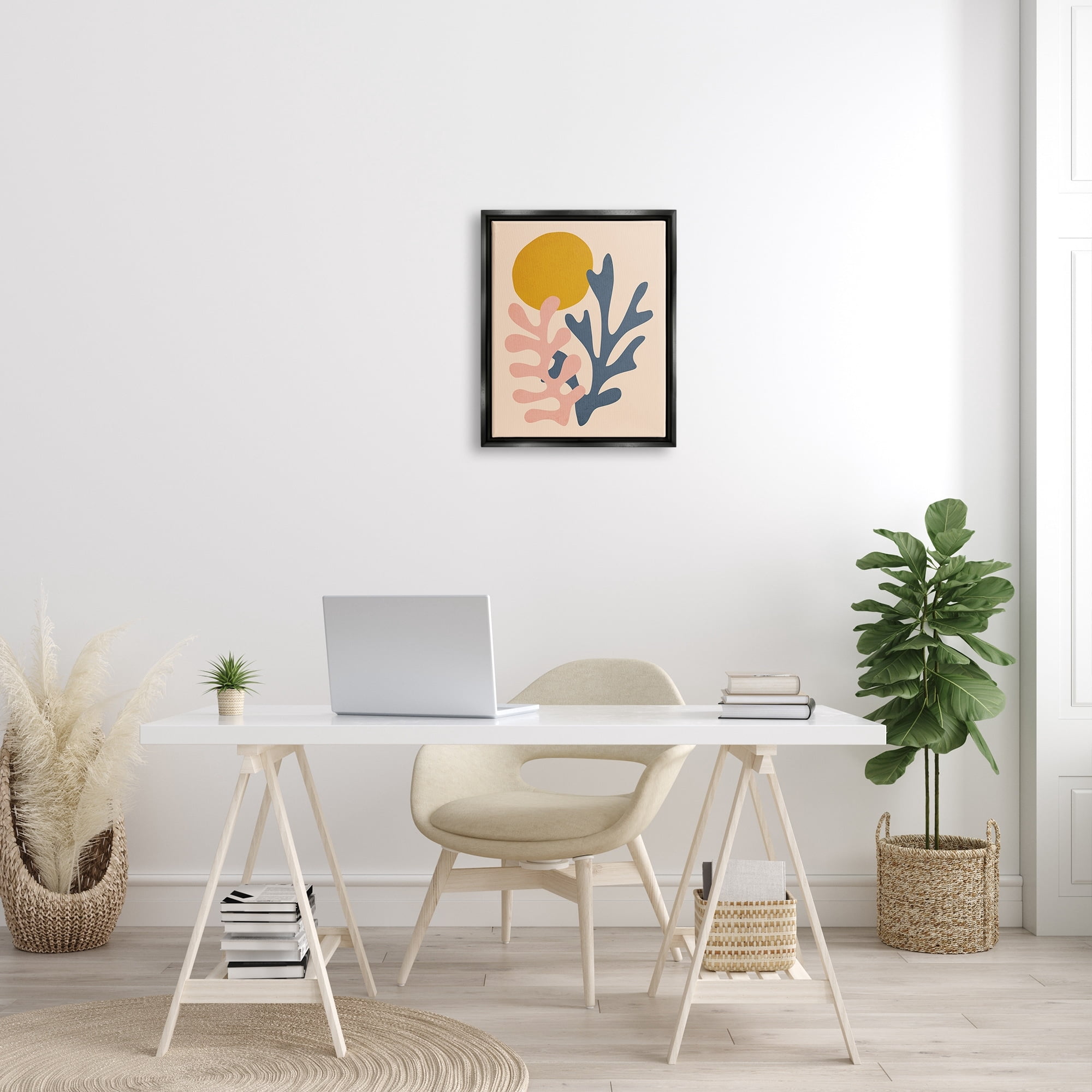 Stupell Industries Contemporary Pastel Leaf Forms Abstract Sun Shape Graphic Art Metallic Gold Floating Framed Canvas Print Wall Art, Design by JJ Design House LLC