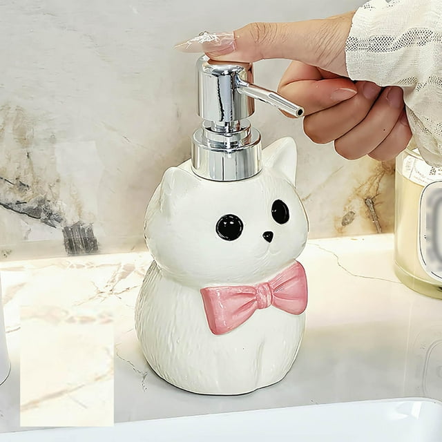 BKER Adorable Cartoon Cat Dispenser Bottle For Shampoo Wash Hand Soap Refillable Container