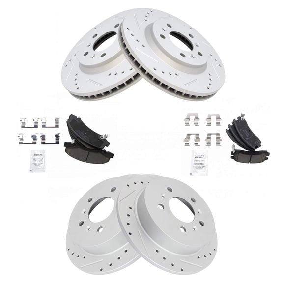 TRQ Rotor & Brake Pad Ceramic Performance Drilled Slotted Front & Rear Kit BKA12275