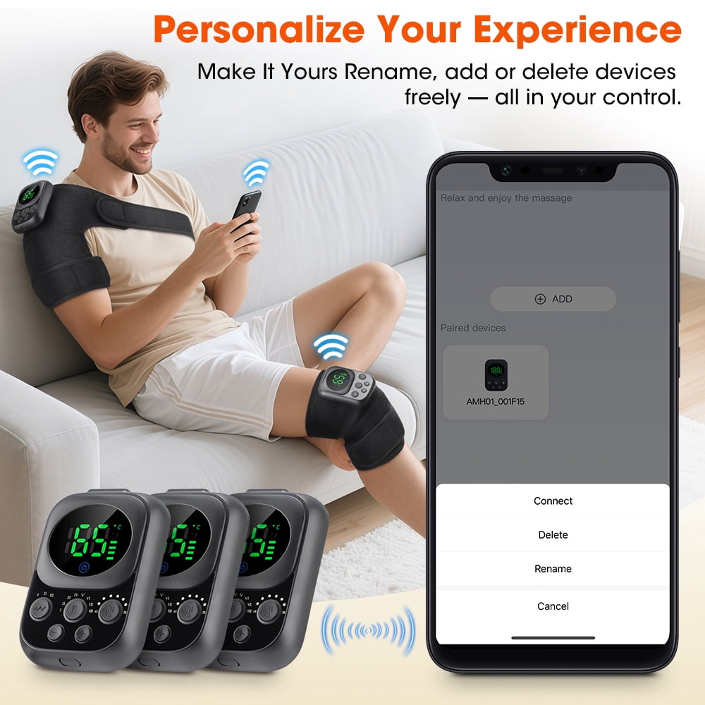 Cordless Heated Knee Massager, Portable 3-In-1 Heated Knee Elbow Shoulder Brace Wrap, 3 Vibrations and 6 Heating Modes Vibration Knee Heating Pad for Home Use (Black)