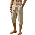 thumbnail image 5 of Linen Capri Pants for Men Big and Tall Classic Straight Leg Cargo Capris Elastic Waist Pull On Cropped Lounge Pants Khaki M, 5 of 9