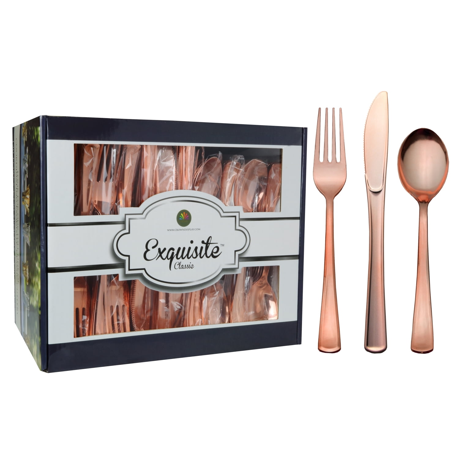 CROWN Premium 360 pc ROSE GOLD Plastic Silverware Cutlery Set, Bulk