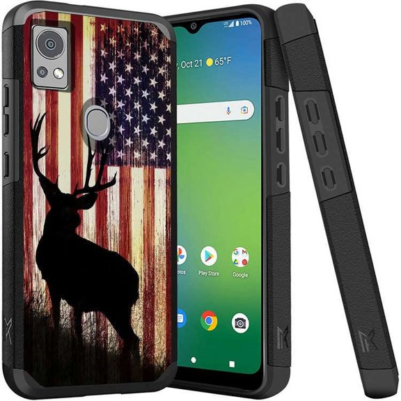 ANJ  Shockproof Dual Layer Slim Hard Case   Tempered Glass Cover Compatible with Icon 5, AT&T Motivate 4 - American Deer Hunter