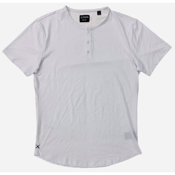 Cuts Clothing Men's Curve Hem Henley 4 Way Stretch Tee T-Shirt (Medium, White)