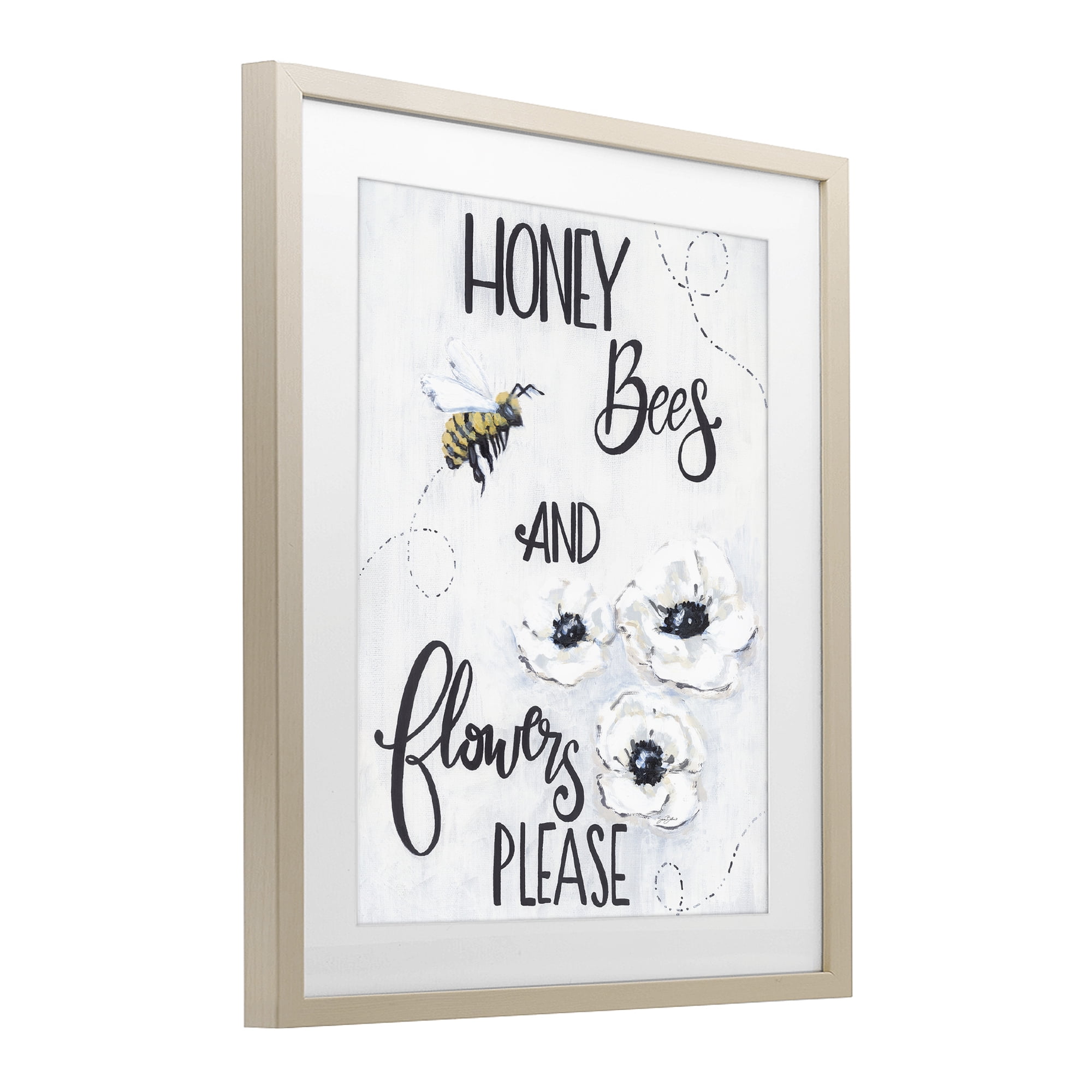 Stupell Industries Garden Bees & Flowers Please Birch Framed Print Under Glass, design by Sara Baker