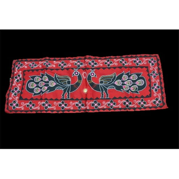 OMTX3128-RBlk Mandala Appliqué Tapisserie Boho pour Décoration Murale - Rouge & Noir