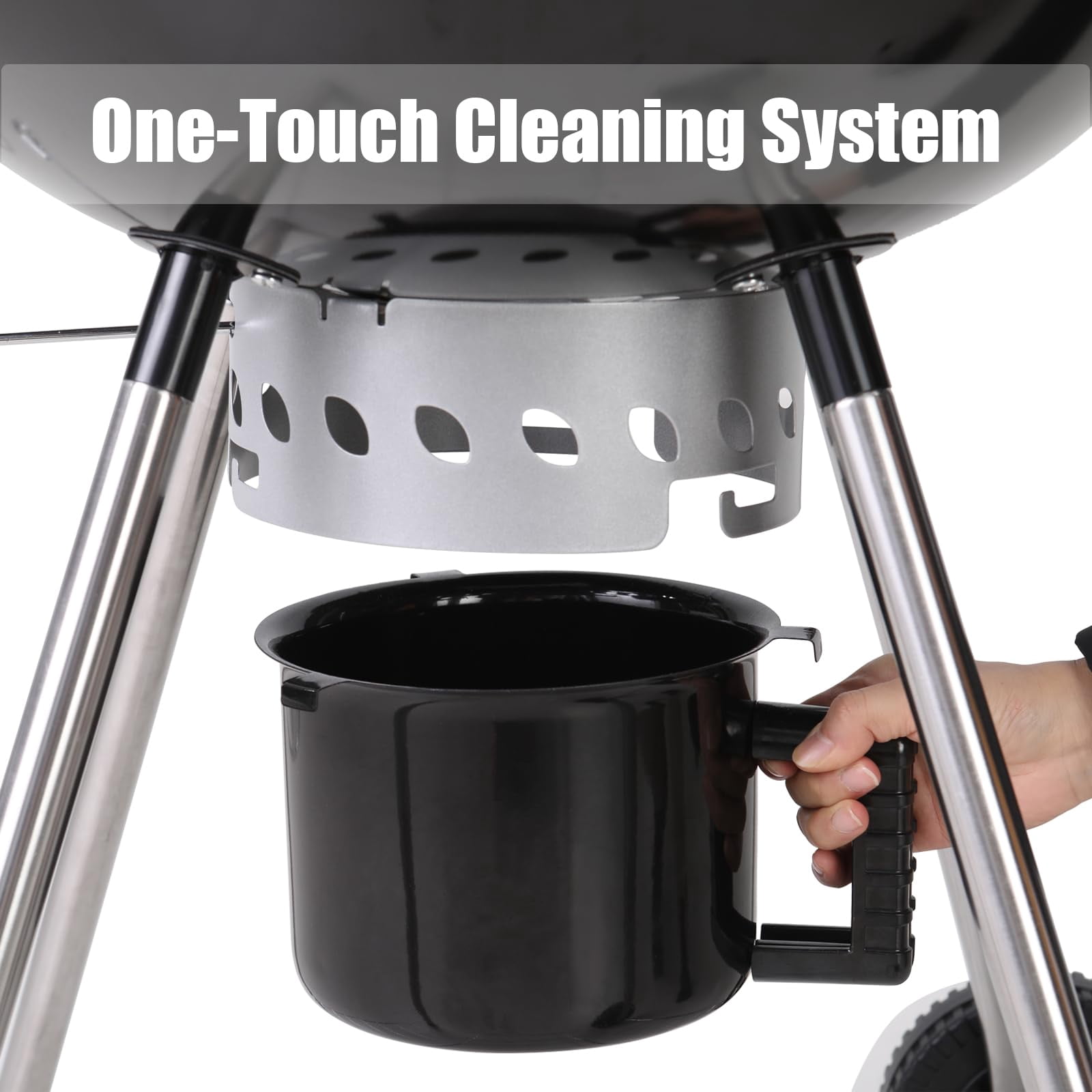 22 Inch Large Kettle Charcoal Grill with Foldable Grate & Wheels, Porcelain Coated Lid Ash Pan for Backyard Barbecue Picnic Camping Outdoor Adventures, Durable Steel Frame, Black
