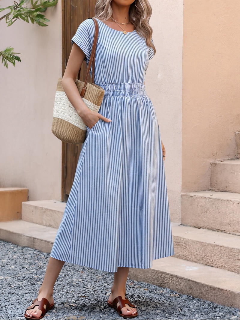 empire waist beach dress Womens 2024 Fashion Floral V Neck Empire Waist Bohemia Long Maxi Beach Dress