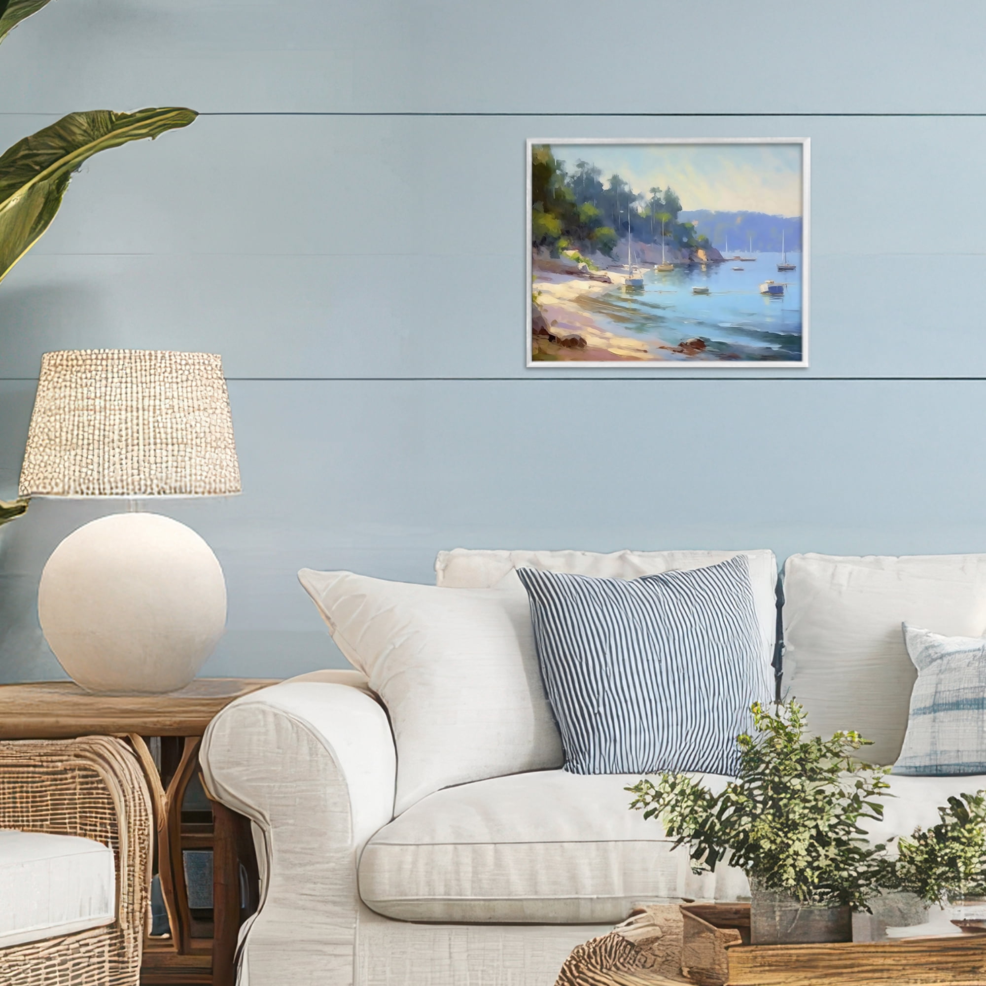 Stupell Industries Near The Shore Summer Sailing White Framed Giclee Art, design by Creative Studio