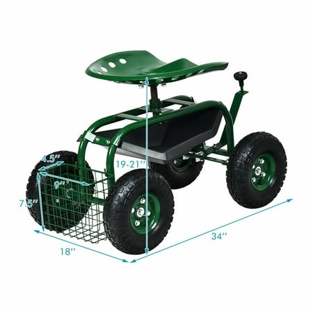 scooter gymax rolling tray adjustable seat basket storage cart garden