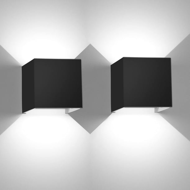 Aplique de pared para interior/exterior de 2*12 W, aplique de pared LED negro, aplique de pared LED moderno IP65, adecuado para dormitorio, escalera, terraza, jardín, etc.
