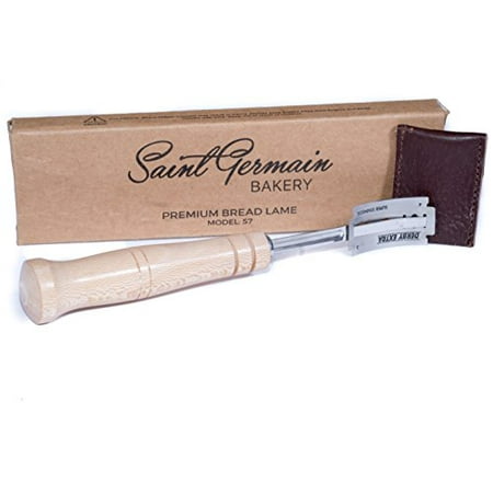 SAINT GERMAIN Premium Hand Crafted Bread Lame with 5 Blades Included - Best Dough Scoring Tool with Authentic Leather Protective