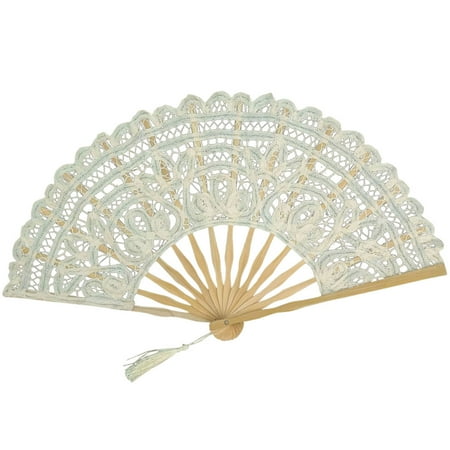 

Cotton Bamboo Vintage Fan Lace Foldable Fan Elegant Gift for Women Ladies (Beige)