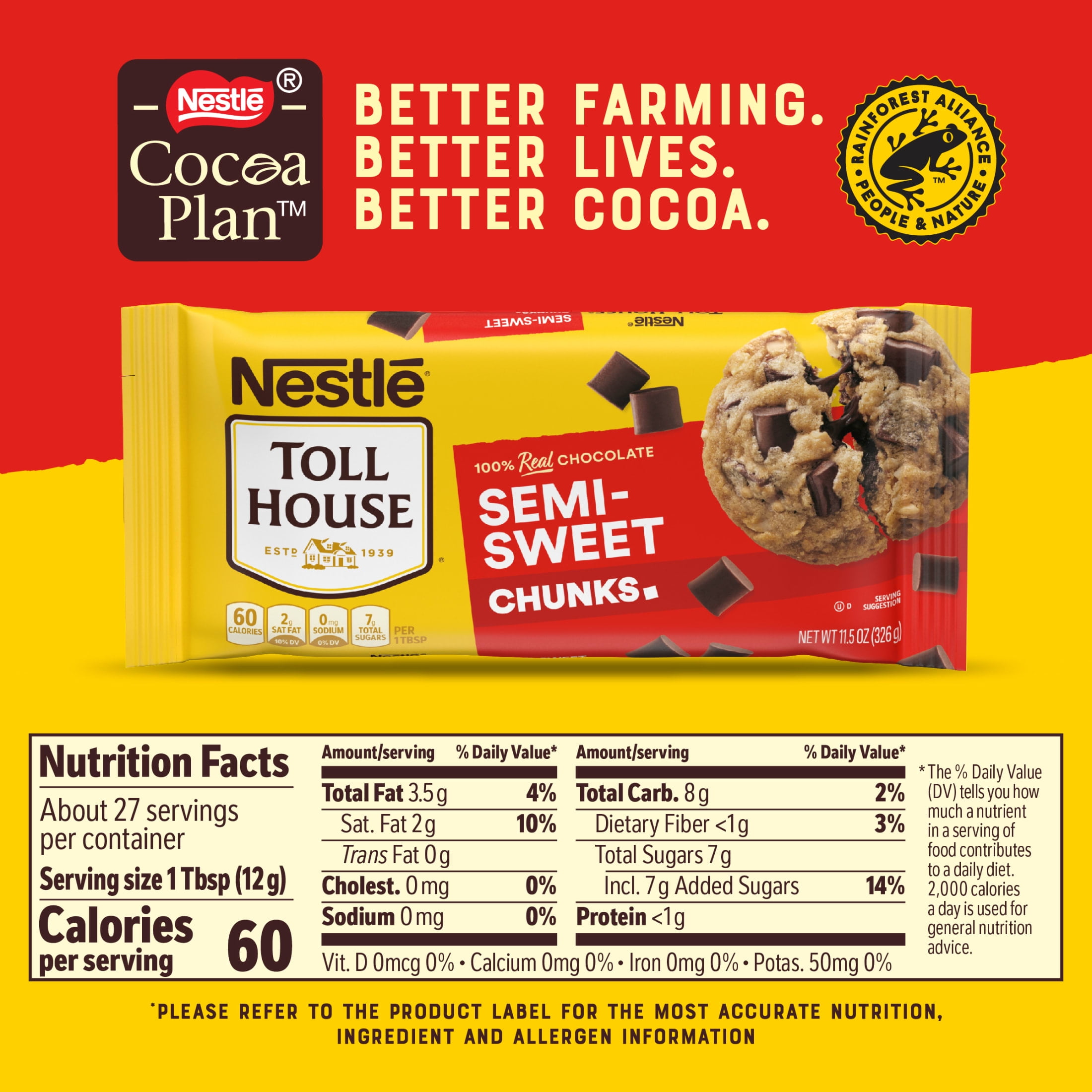 Nestle Toll House Semi Sweet Chocolate Chips Chunks for Valentine's Day Baking, 1 Bag, 11.5 oz