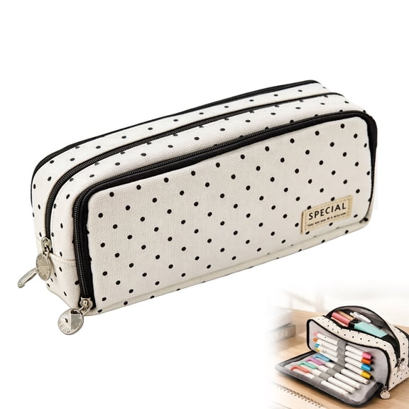 Polka Dot Organizer Pouch, Large Capacity Multi Compartment Canvas Storage Bag, Cute Y2K Zipper Case for Accessories, Travel & Everyday Use (1PC)