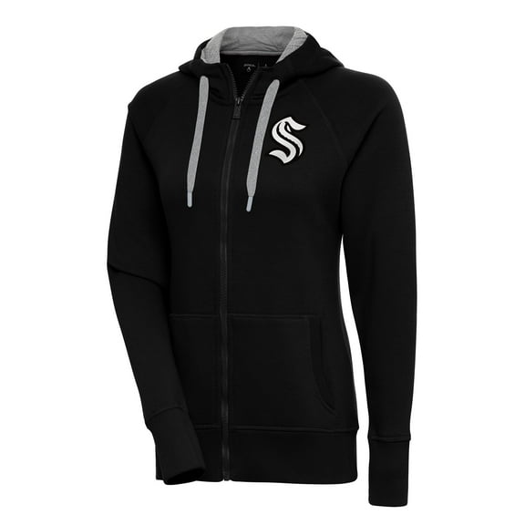 Women's Antigua Black Seattle Kraken Metallic Logo Victory Full-Zip Hoodie