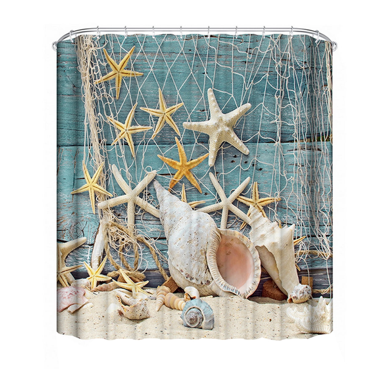 BSHAPPLUS 71"x71" Sea Shell Shower Curtain Waterproof Beach Curtain Decor Bathroom Set + 12 Hooks Rings Home Decor