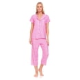 thumbnail image 2 of Lati Fashion Women Pajamas Set Capri and Button Down Top Short Sleeve, 2-Piece Female Pajamas Set Pink M, 2 of 4
