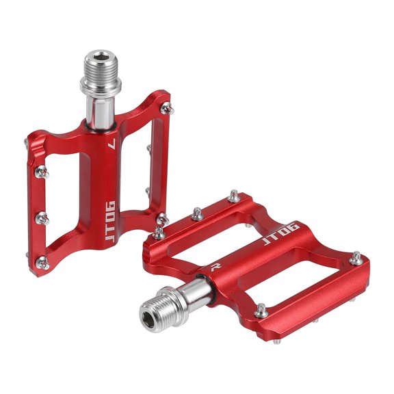 Unique Bargains 1 Pair Aluminum Alloy Rear Foot Peg Flat Pedal Footrests Red Fit 9/16 Inch Axles MTB Bike Bicycle