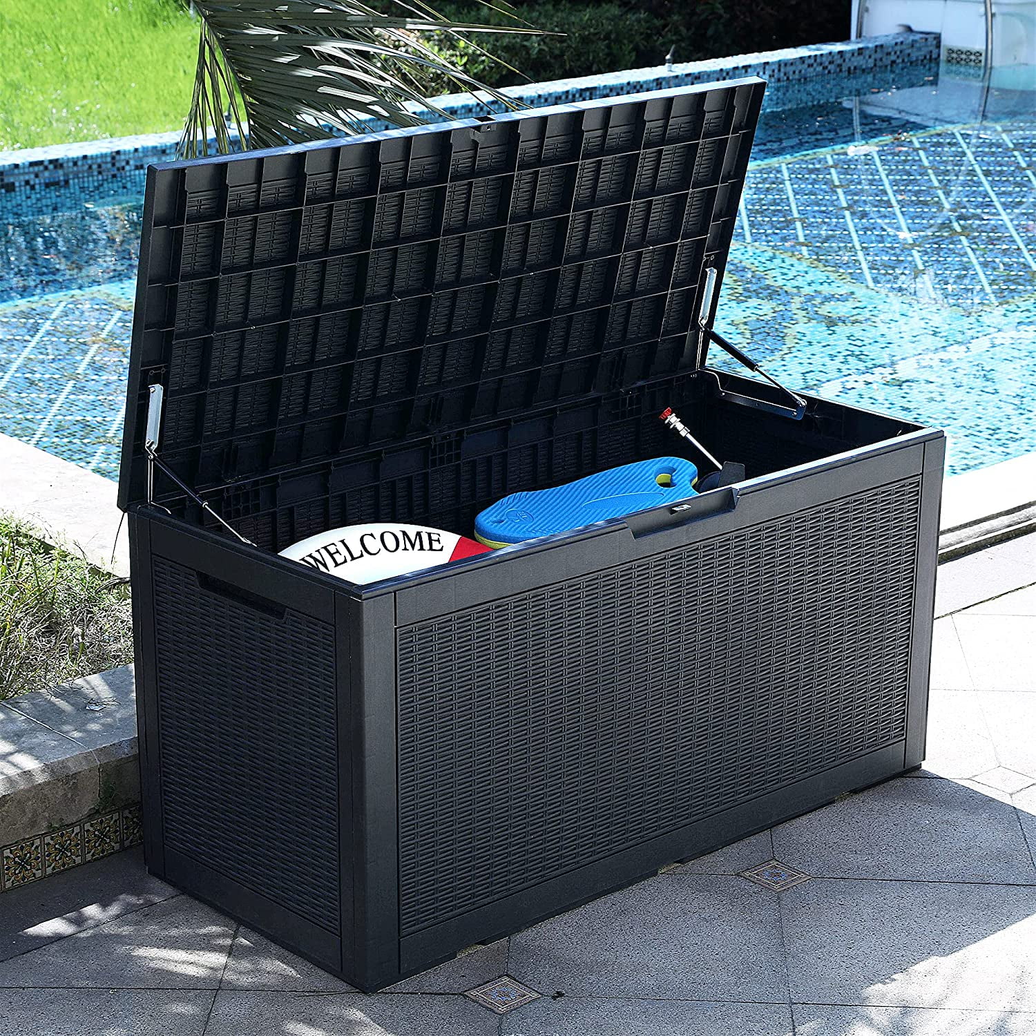 Garden Tools Pool Supplies Black Furniture and Sports Equipment,Water-resistant,Lockable YITAHOME Large Deck Box,Outdoor Storage Container 120 Gallon for Outdoor Pillows 
