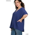 thumbnail image 2 of Zenana Women's V Neck Woven Airflow Dolman Short Sleeve Hi-Low Blouse Top, 2 of 6