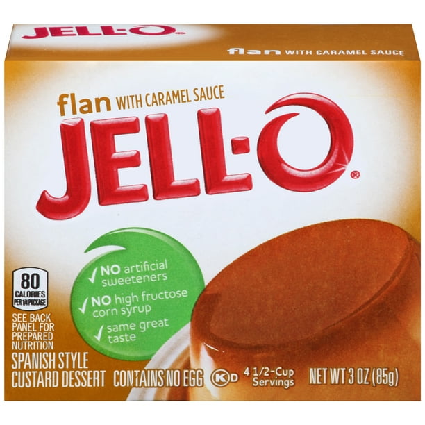 JellO Flan with Caramel Sauce Spanish Style Custard Dessert Mix, 3 oz