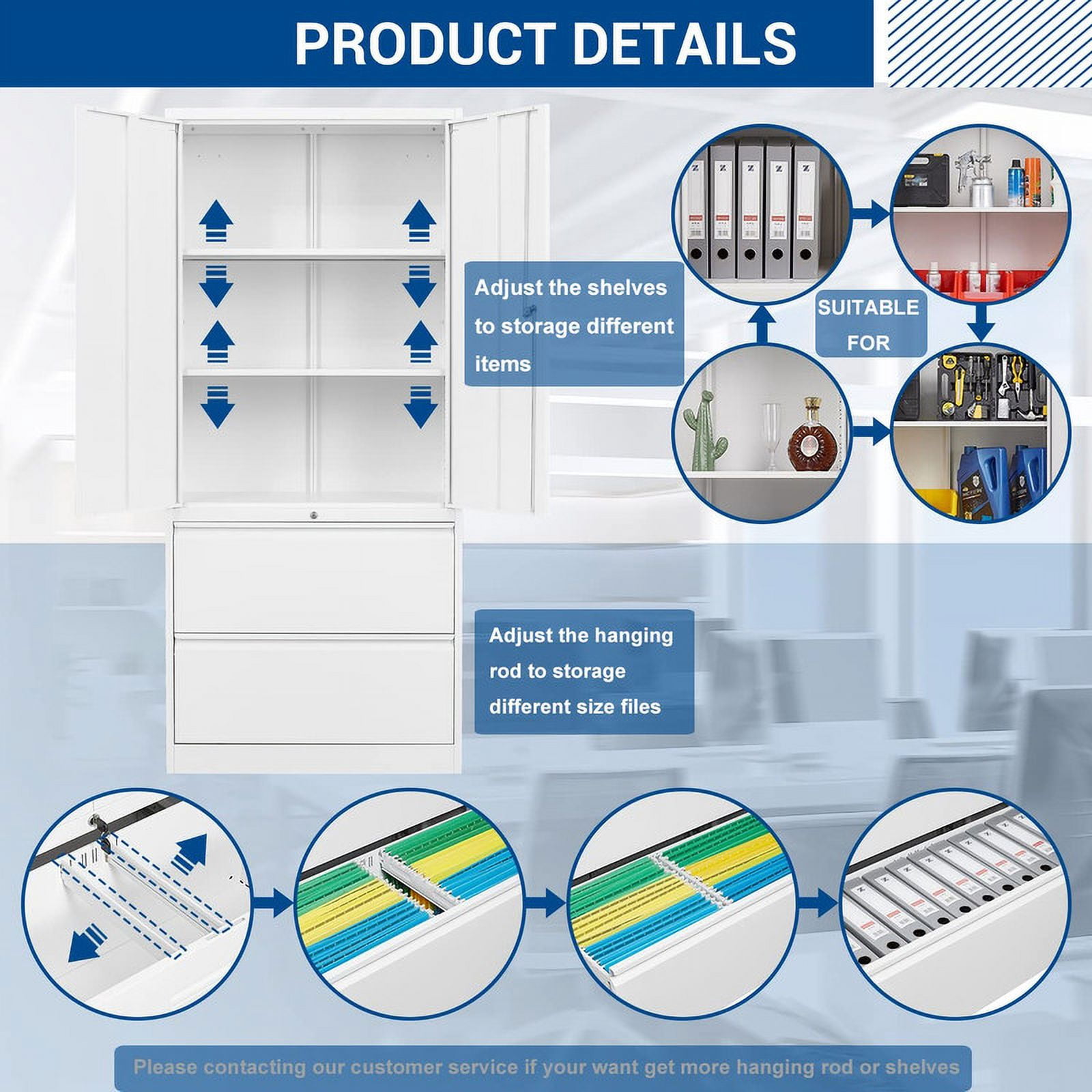 MIIIKO File Cabinets for Home Office, Lateral File Cabinets with Lock,Steel Storage Cabinet with 2 Drawers and Doors for Hanging Files Letter/Legal/A4 Size Files