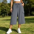 thumbnail image 3 of Eagokdc Lightweight Capri Pants for Women Loose Cotton Casual Sports Summer Wide Leg Capris With Pocket Size S-5XL, 3 of 8