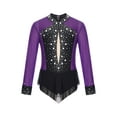 thumbnail image 5 of Haitryli Kids Girls Rhinestone Color Block Gymnastic Leotard Long Sleeve Ballet Dance Skating Unitard Bodysuit Dancewear Purple 12, 5 of 7