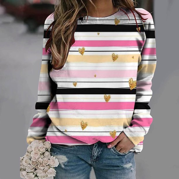 ICHUANYI Liquidación Mujeres Manga Larga Casual Día de San Valentín Impresión Cuello Redondo Sudadera Cuello Redondo Jersey Túnica Tops ICHUANYI WER202308243946