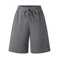 thumbnail image 4 of CFLVAEK Womens Shorts Knee Length Wide Leg Button Shorts Dressy Casual Drawstring High Waisted Clothes Dark Gray M, 4 of 8