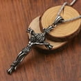 thumbnail image 3 of Mens Vintage Jesus Christ Crucifix Cross Pendant Necklace Stainless Steel Chain, 3 of 6