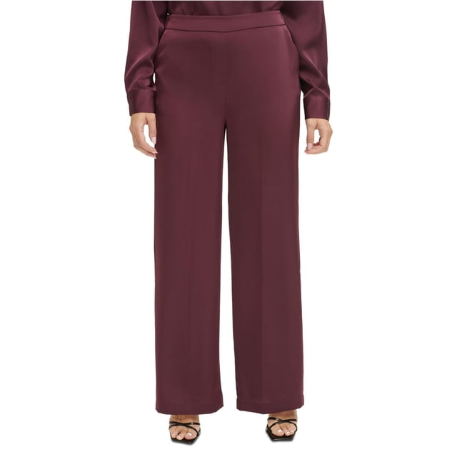 Calvin Klein Womens Pull On Satin Wide Leg Relaxed Casual Pants, brightpur, L