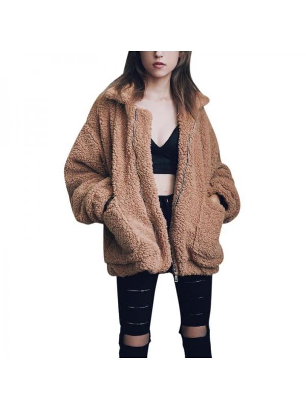 Women Winter Long Sleeve Plush Coat Trendy Loose Jacket Tops Warm Thick Outwear
